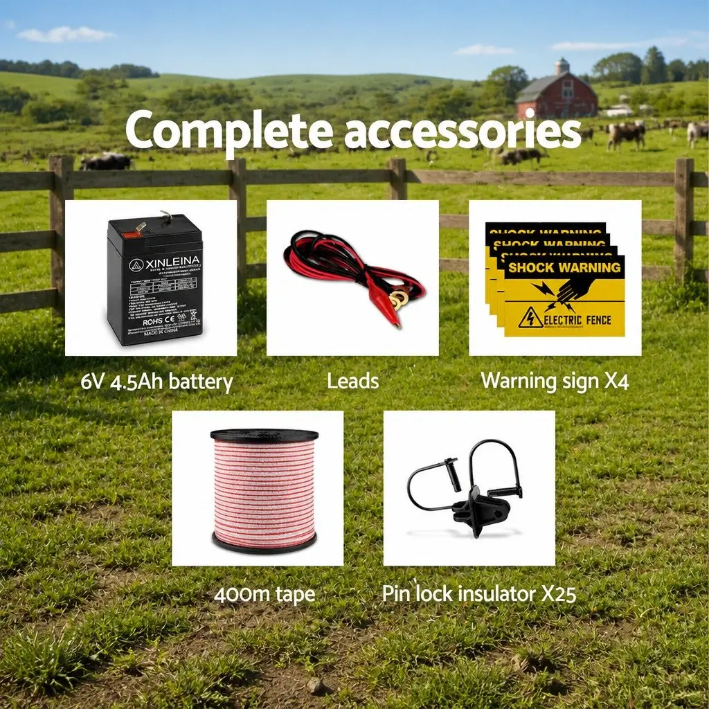 Solar Electric Fence Energiser 3KM Compact Lightweight Waterproof with Polytape