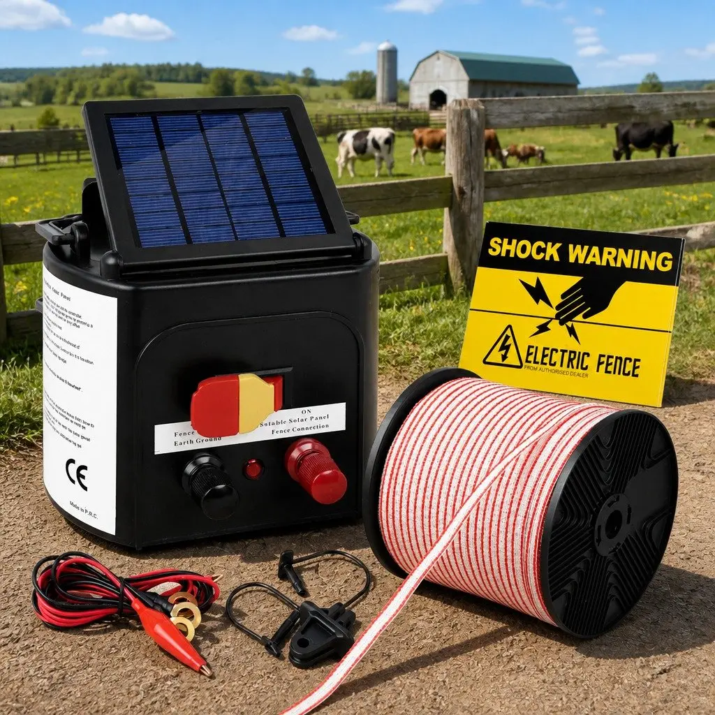 Solar Electric Fence Energiser 3KM Compact Lightweight Waterproof with Polytape