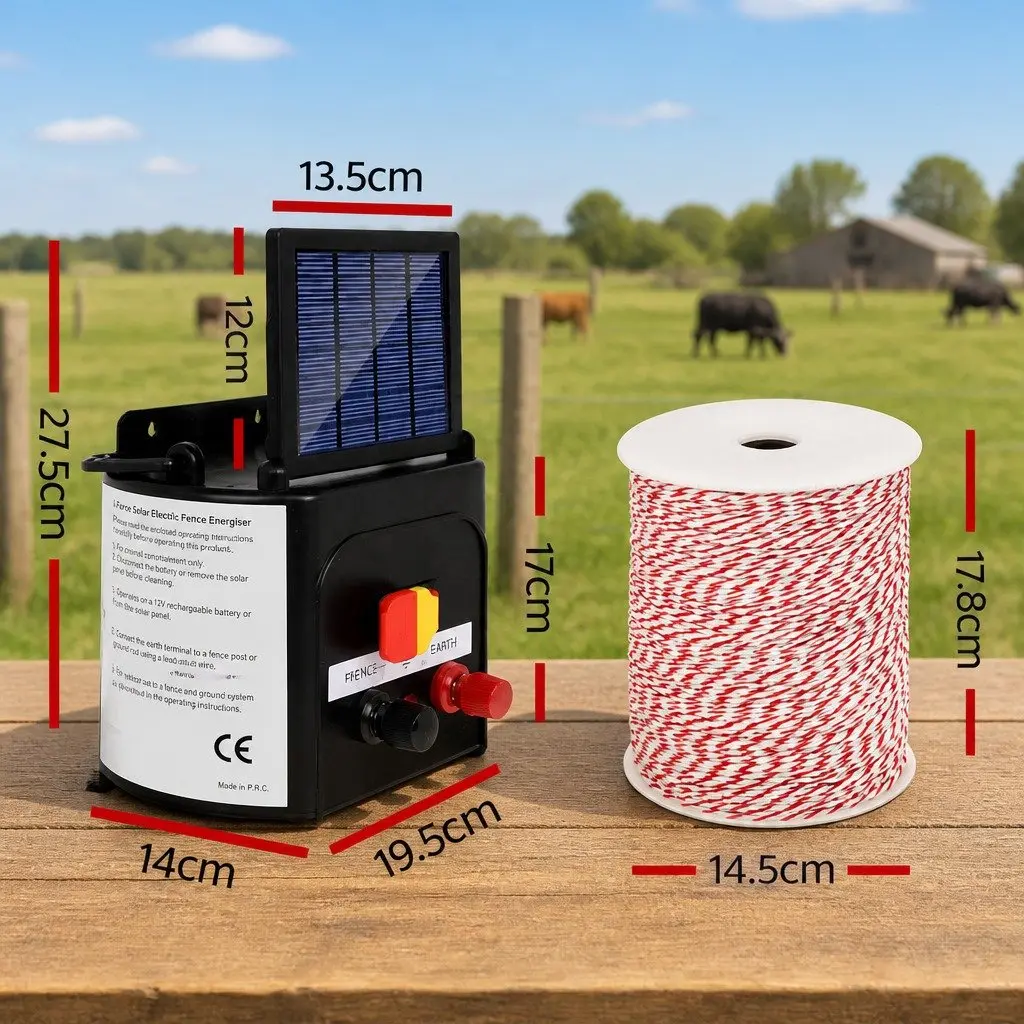 Solar Electric Fence Energiser Compact 3km with Polywire