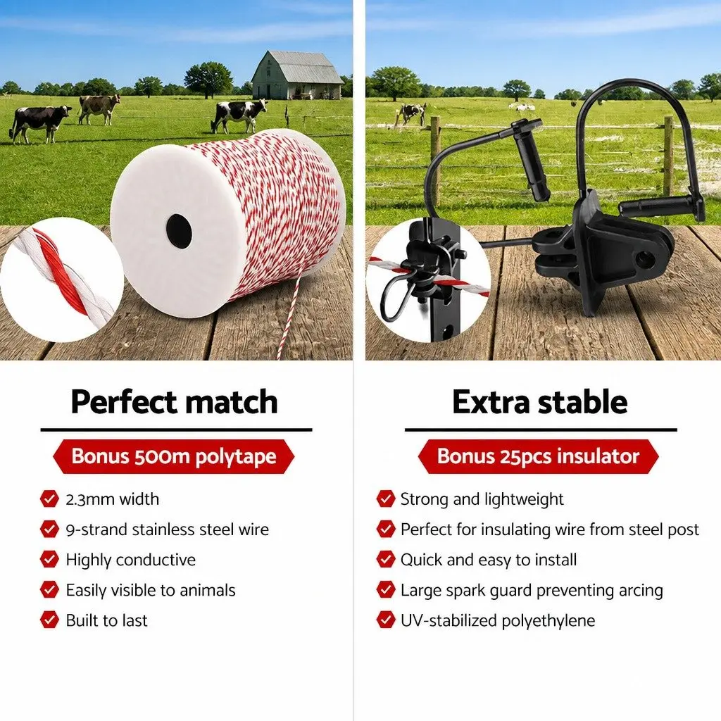 Solar Electric Fence Energiser Compact 3km with Polywire