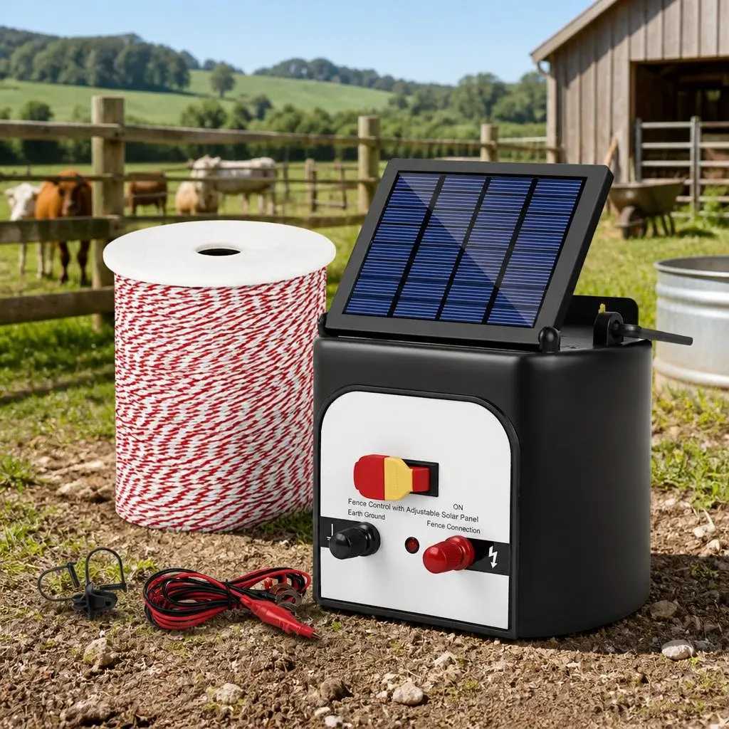Solar Electric Fence Energiser Solar-powered 8km Livestock Farm Fencing System