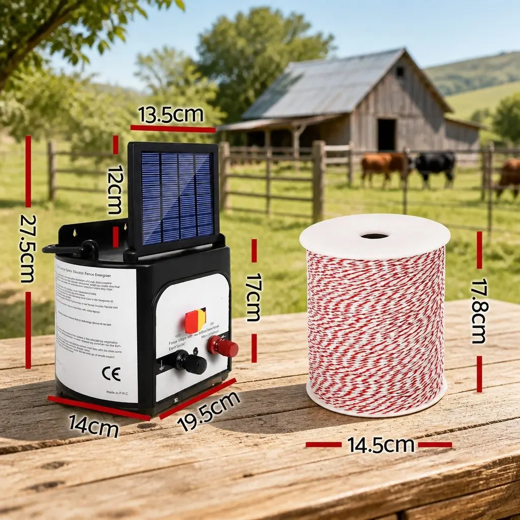 Solar Electric Fence Energiser Solar-powered 8km Livestock Farm Fencing System