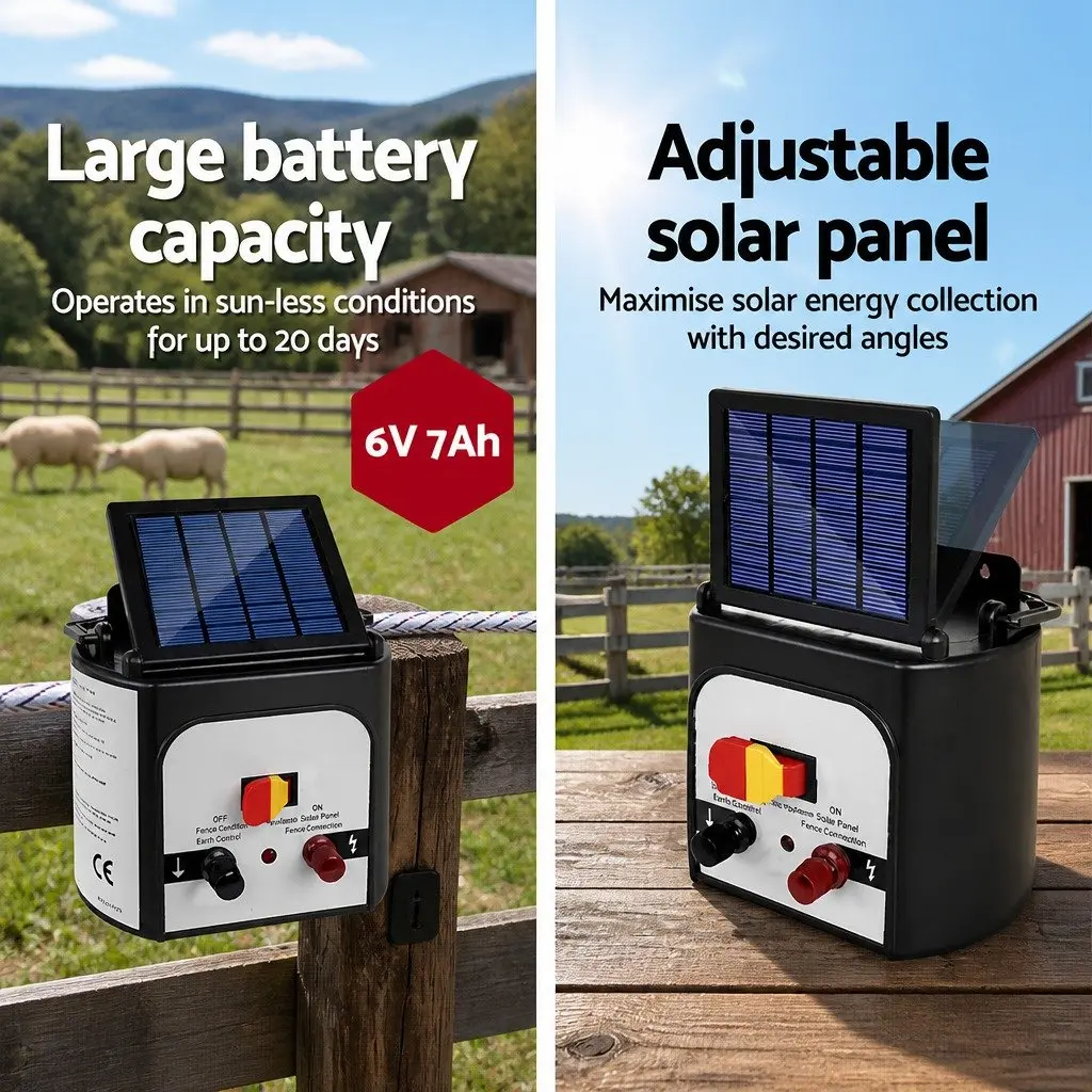Solar Electric Fence Energiser Solar-powered 8km Livestock Farm Fencing System