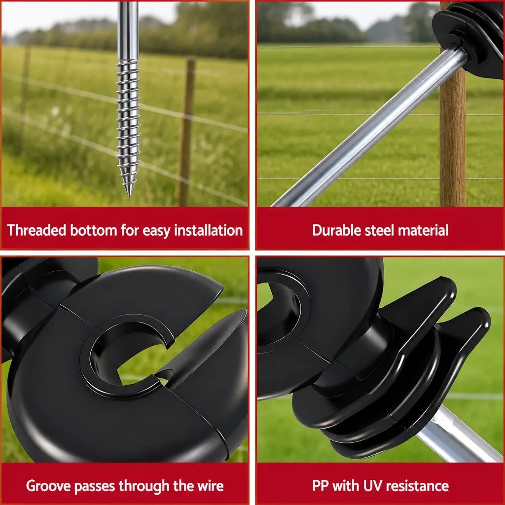 Black Screw-in Electric Fence Ring Insulators 25cm Stand-off 100 Pieces