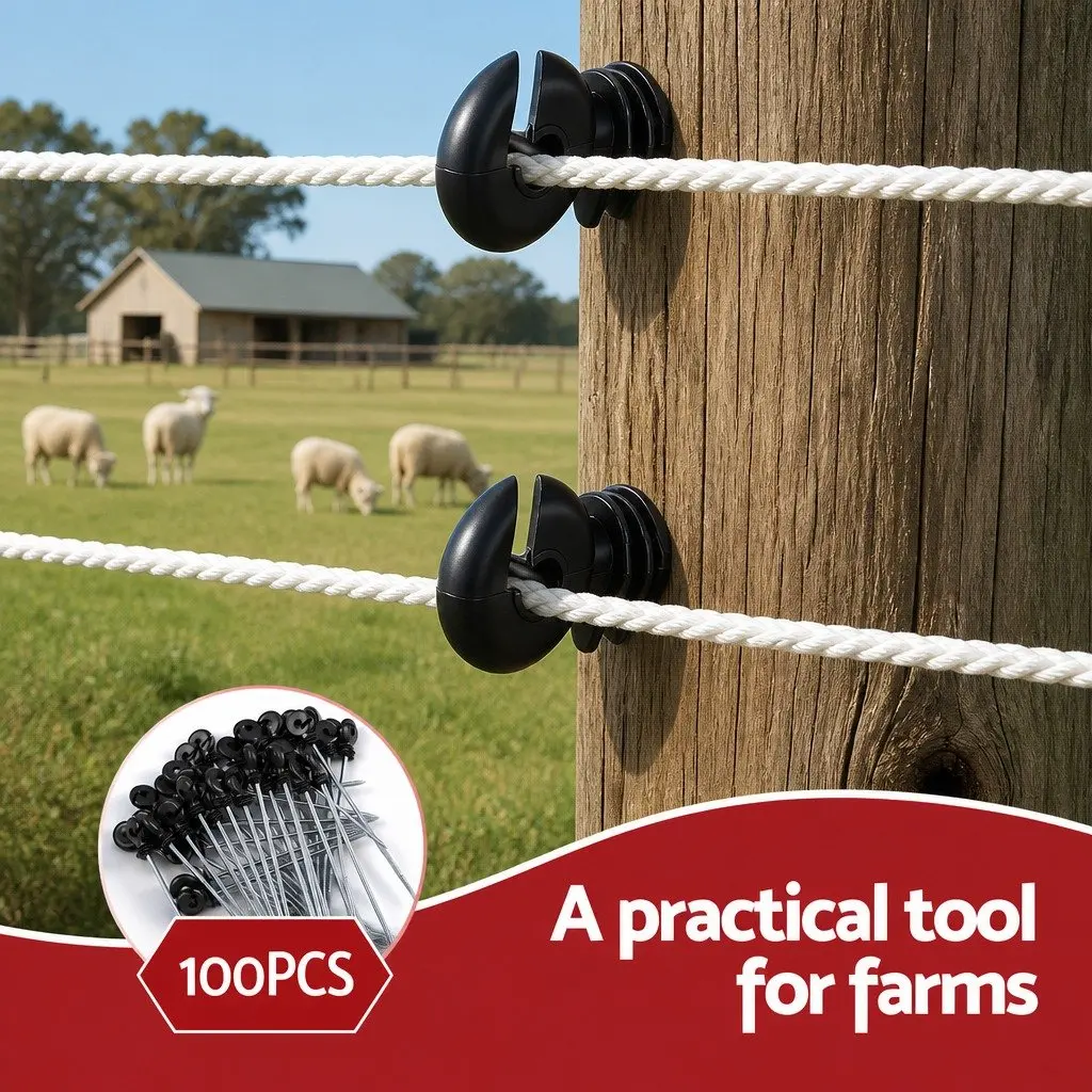 Black Screw-in Electric Fence Ring Insulators 25cm Stand-off 100 Pieces