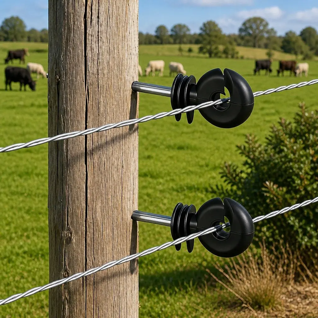 Black Screw-in Electric Fence Ring Insulators 25cm Stand-off 100 Pieces