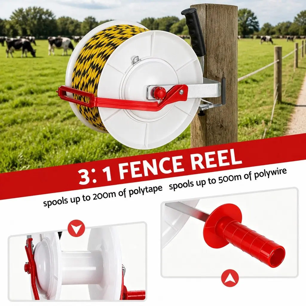 Electric Fence Reel Geared Portable 280mm White