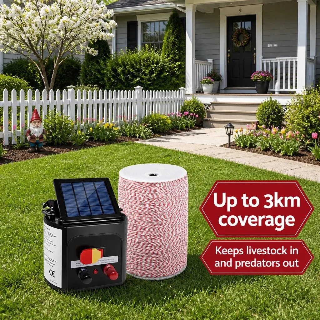 Solar Electric Fence Energiser 3KM Compact Lightweight Waterproof System