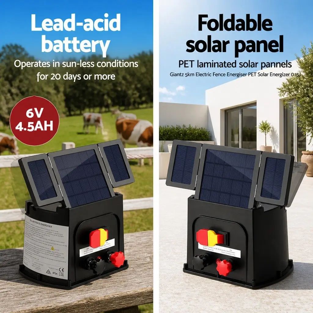 5km Solar Electric Fence Energiser 0.15J PET Panel Livestock Protection System