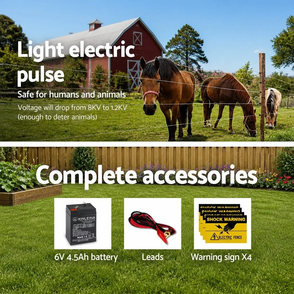 Solar Electric Fence Energiser Waterproof 5km Charger for Livestock Farm Fencing