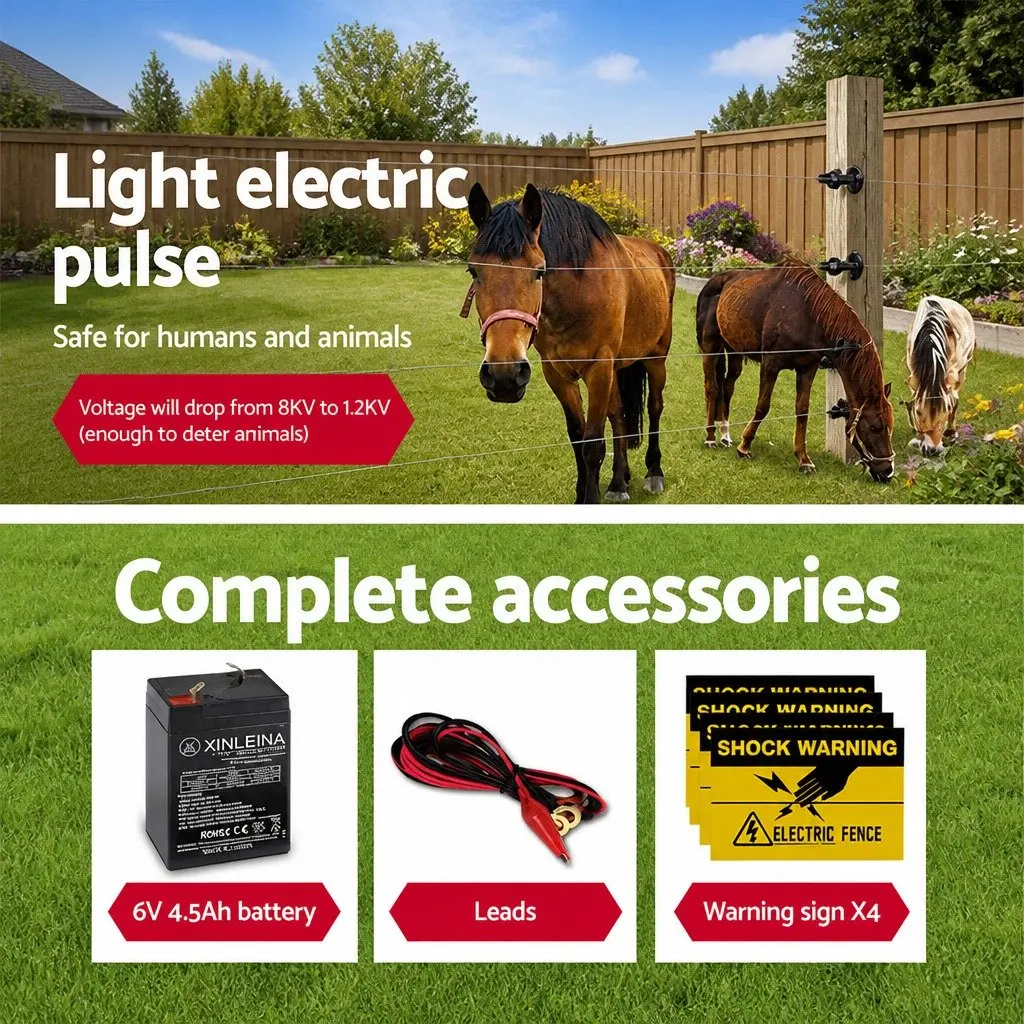 Solar Electric Fence Energiser Waterproof 5km Charger for Livestock Farm Fencing
