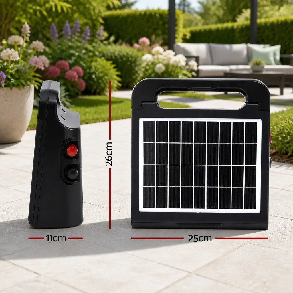Solar Electric Fence Energiser 10km Farm Animal Charger Black Water-Resistant