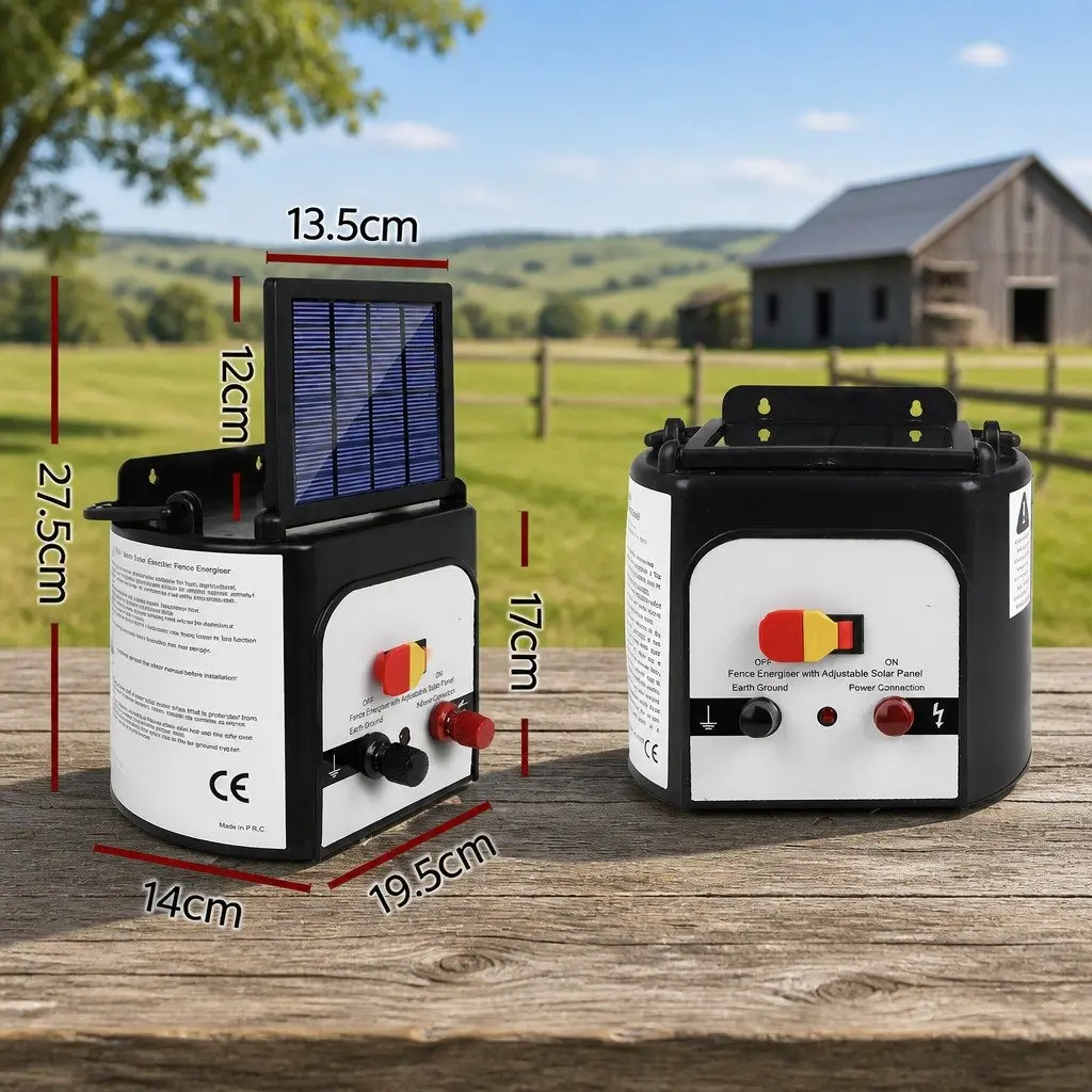 Solar Electric Fence Energiser 8km Charger 0.3J Livestock Farm Fencing Unit
