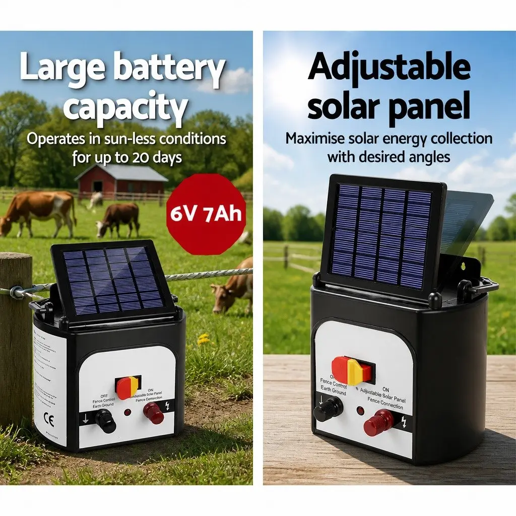 Solar Electric Fence Energiser 8km Charger 0.3J Livestock Farm Fencing Unit