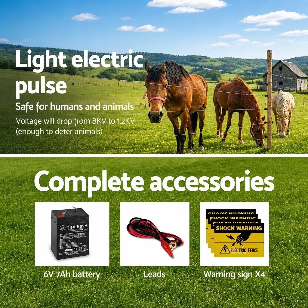 Solar Electric Fence Energiser 8km Charger 0.3J Livestock Farm Fencing Unit