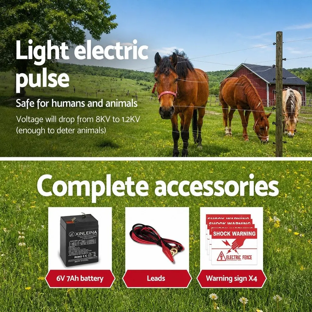Solar Electric Fence Energiser 8km Charger 0.3J Livestock Farm Fencing Unit