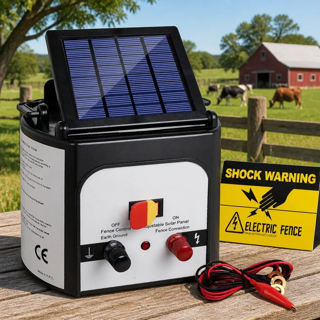 Solar Electric Fence Energiser 8km Charger 0.3J Livestock Farm Fencing Unit