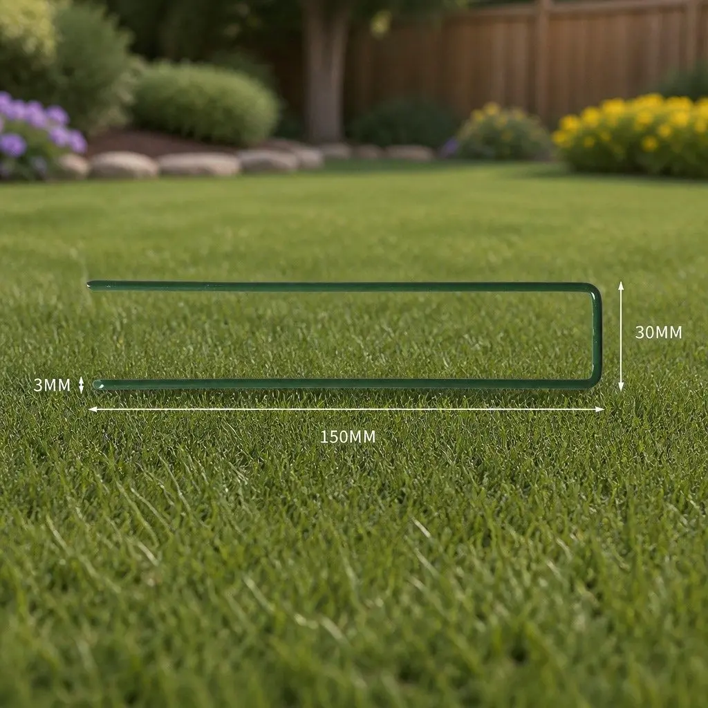 Synthetic Grass Pins U-Shape Steel Turf Fixing Anchors 150mm Green