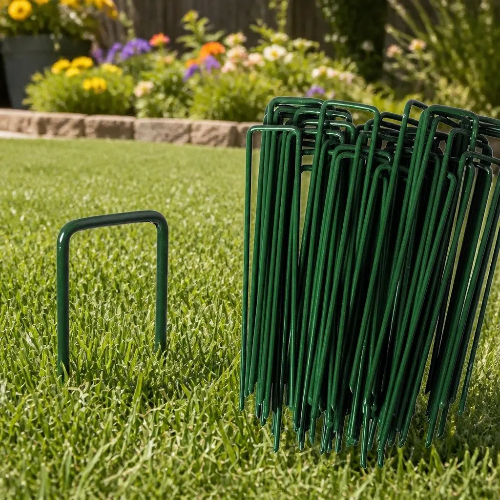 Synthetic Grass Pins U-Shape Steel Turf Fixing Anchors 150mm Green