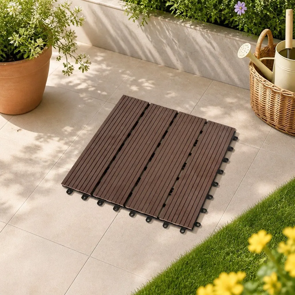 Interlocking Floor Tiles Plastic Decking Outdoor Balcony Patio Garden 30cm