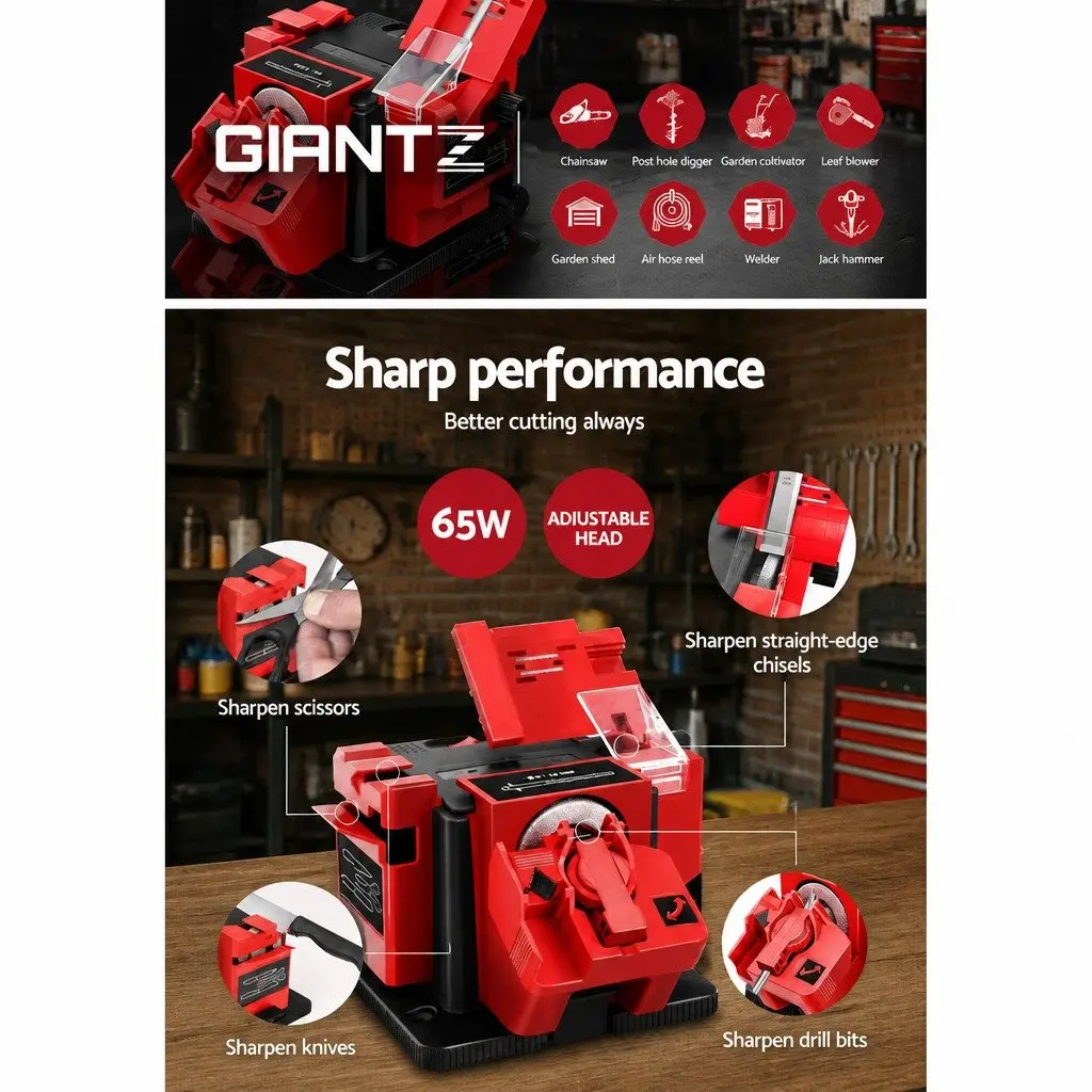 Multifunctional Tool Sharpener 65W Electric Grinder Adjustable Head Angle 20 to 40 Degrees 3 Sharpening Modules