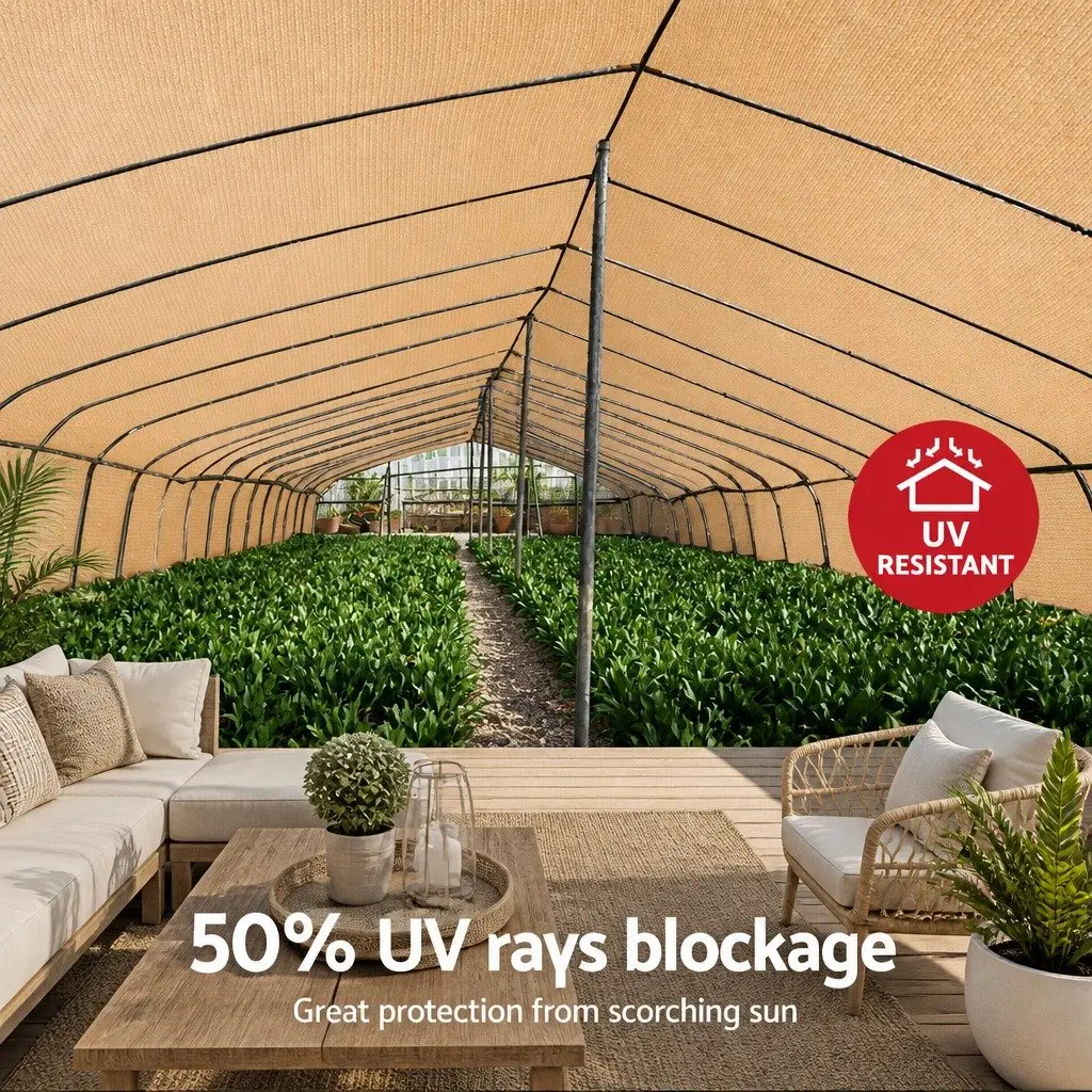 Shade Cloth 50% UV Block Heavy Duty 3.66m x 20m Roll Knitted Fabric Beige