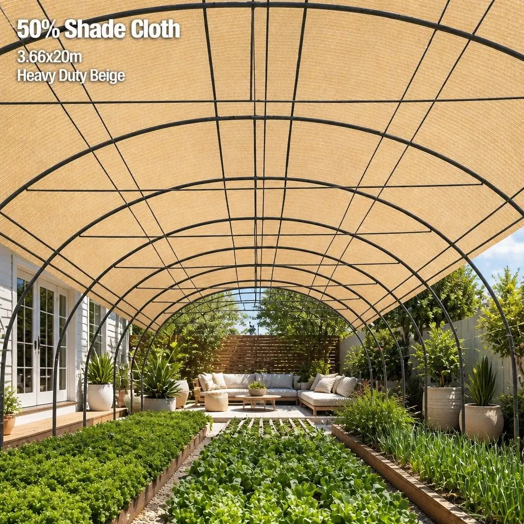 Shade Cloth 50% UV Block Heavy Duty 3.66m x 20m Roll Knitted Fabric Beige