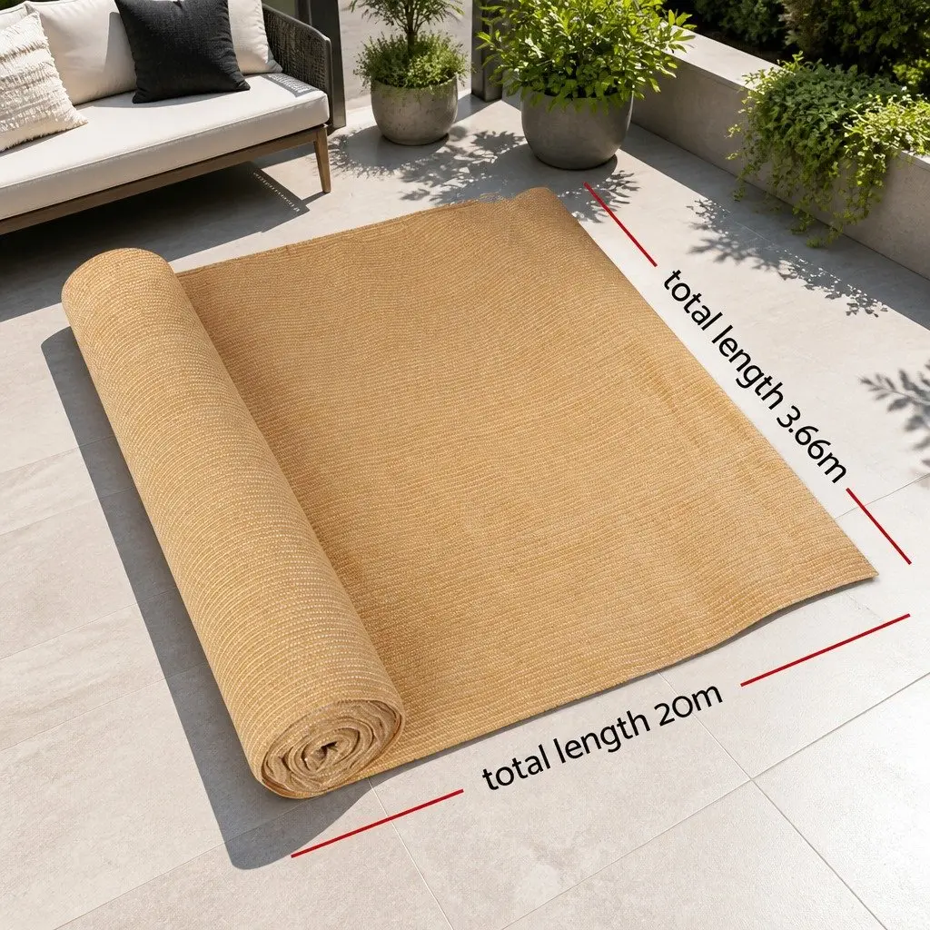 Shade Cloth 90% UV Block Heavy Duty Knitted Fabric 3.66x20m Roll Beige Sunshade