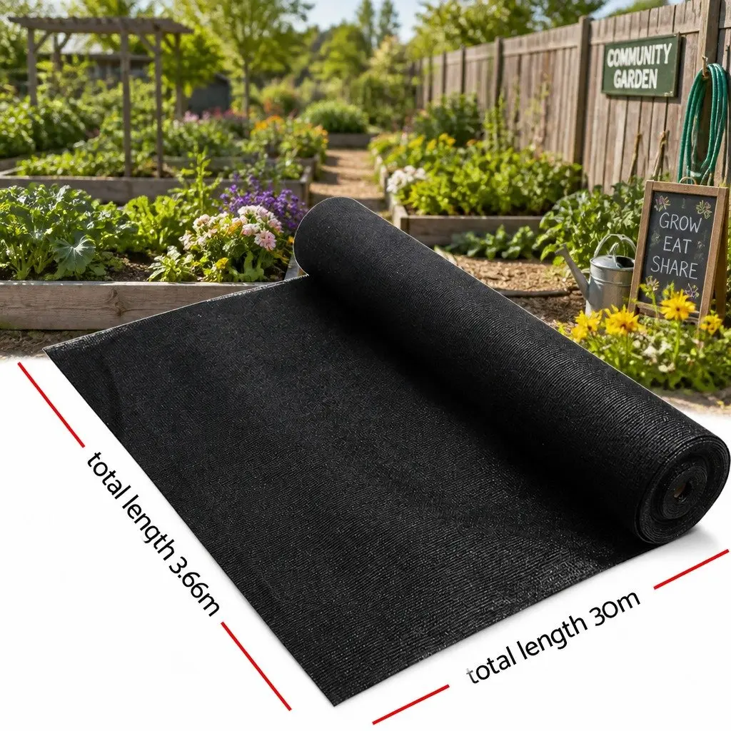 Heavy Duty Shade Cloth 3.66m x 30m 70 Percent UV Block Black Knitted Garden Mesh Roll