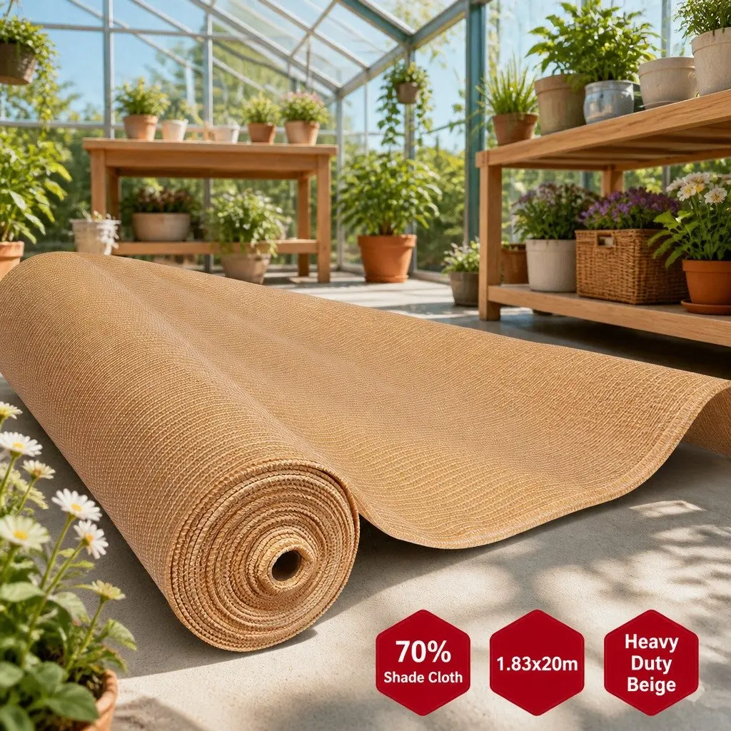 Shade Cloth 70% UV Block Heavy Duty 1.83m x 20m Roll Beige Garden Greenhouse