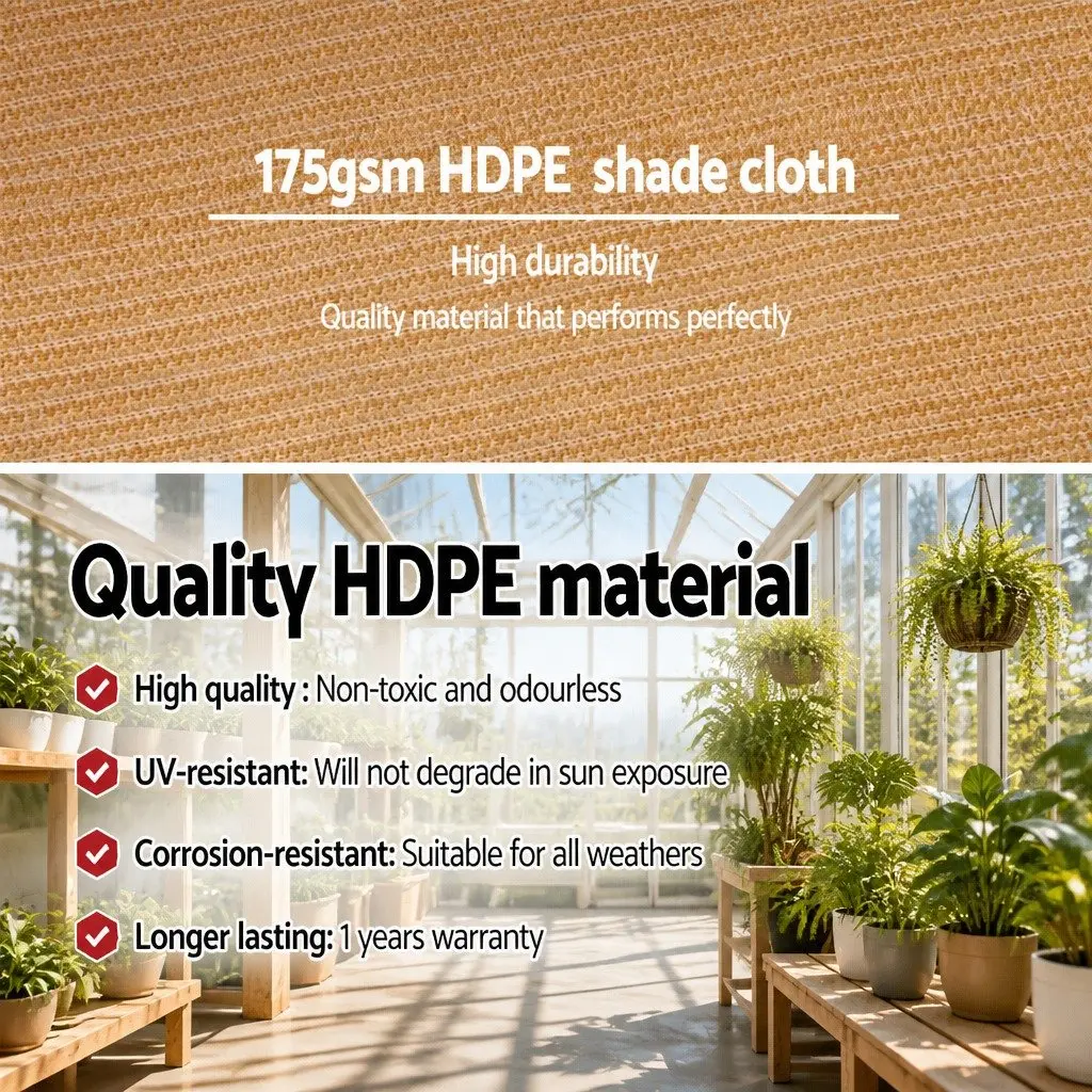 Shade Cloth 70% UV Block Heavy Duty 1.83m x 20m Roll Beige Garden Greenhouse