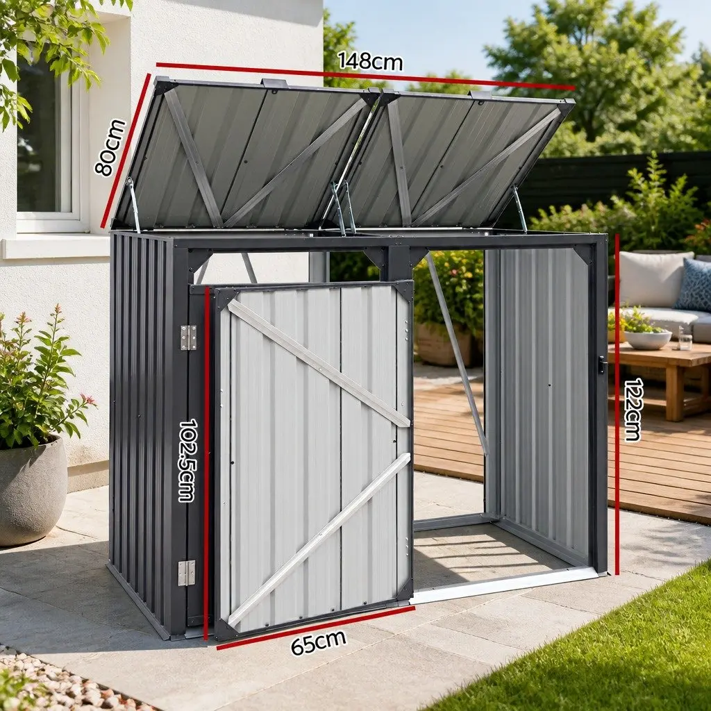 Double Wheelie Bin Storage Shed Steel Garden Waste Enclosure Lockable Doors