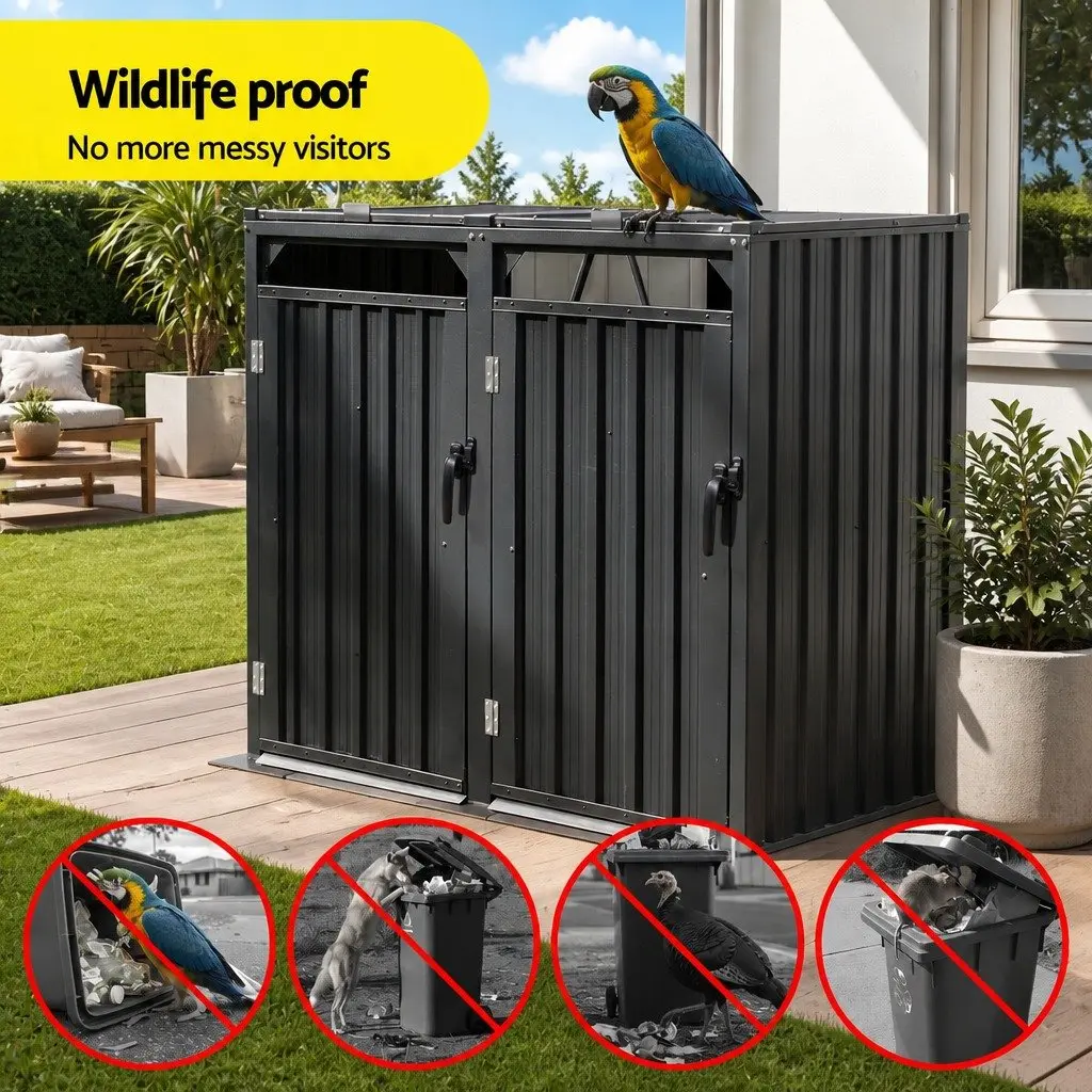 Double Wheelie Bin Storage Shed Steel Garden Waste Enclosure Lockable Doors