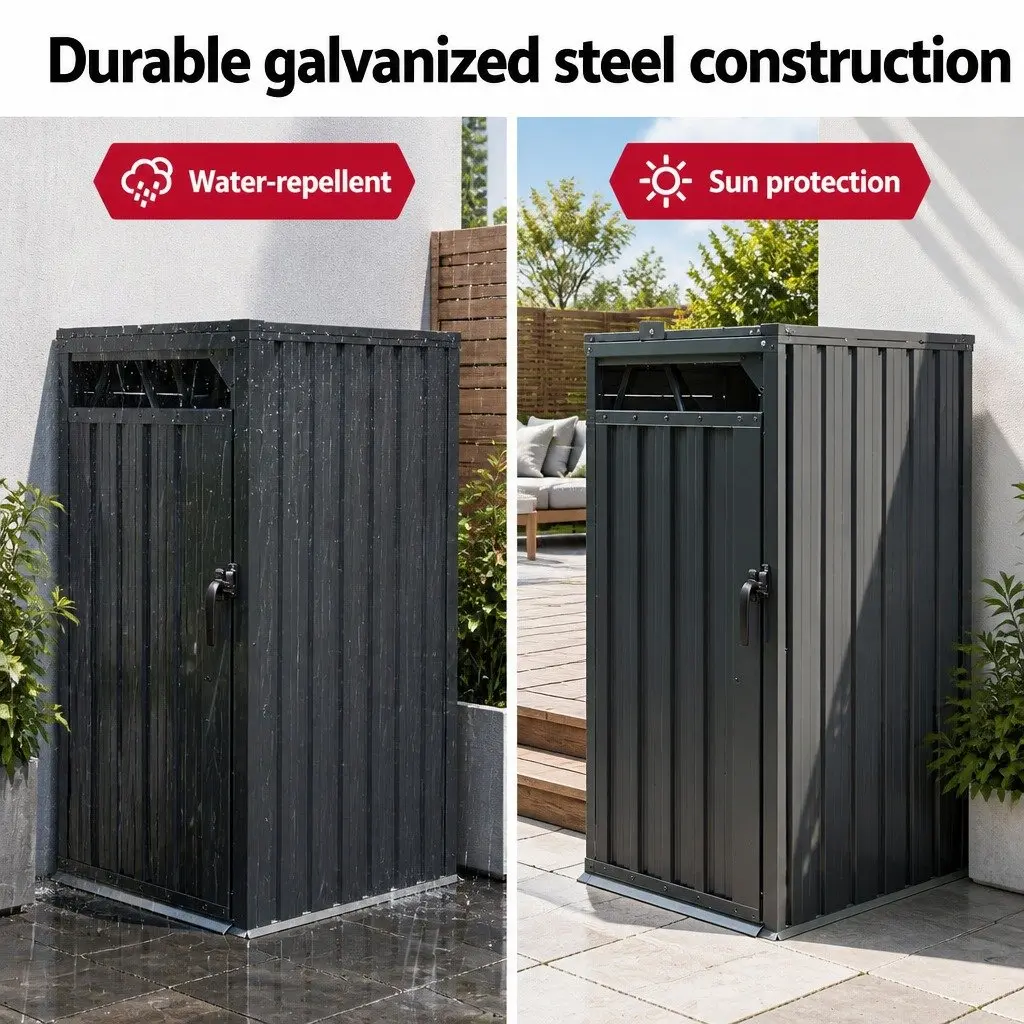 Double Wheelie Bin Storage Shed Steel Garden Waste Enclosure Lockable Doors