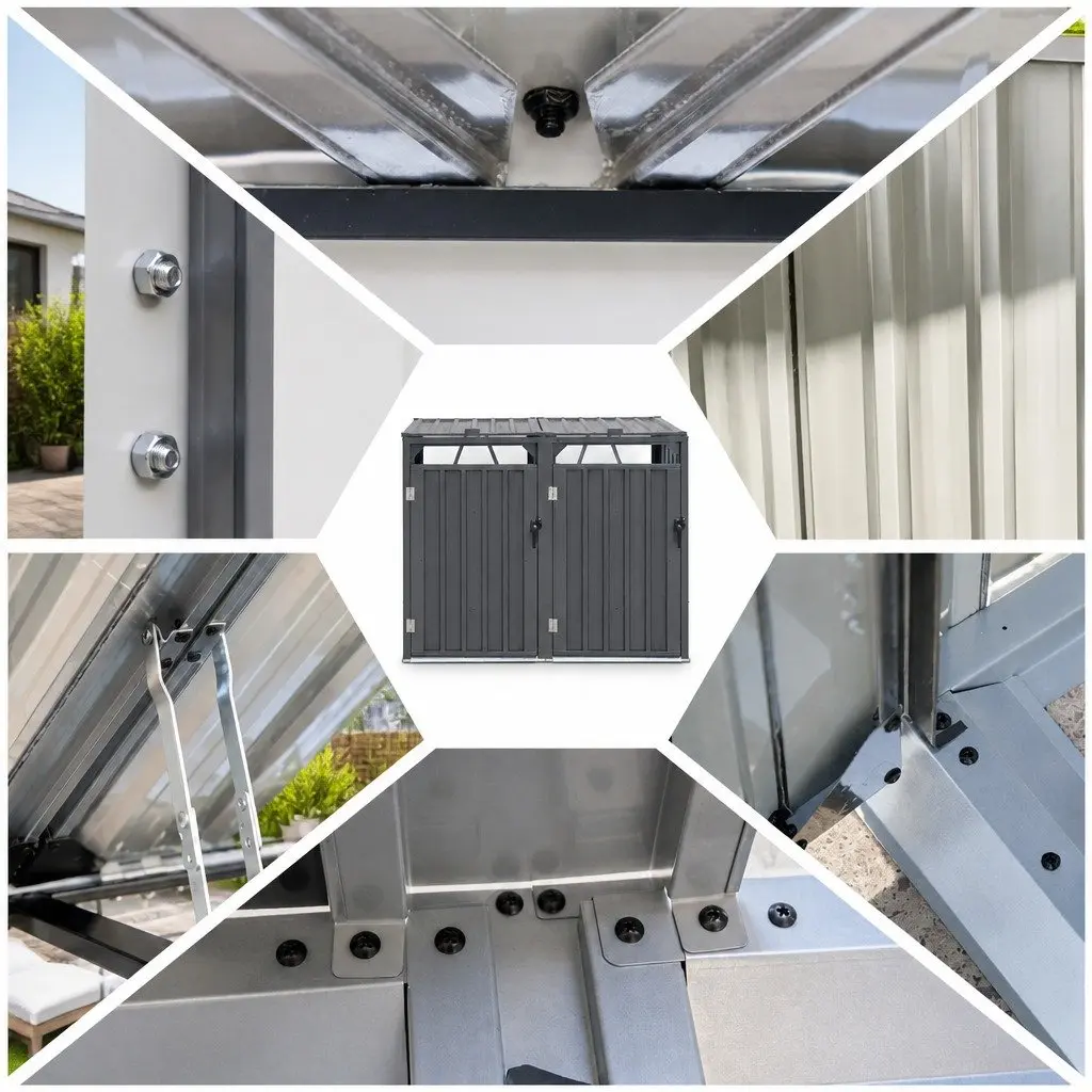 Double Wheelie Bin Storage Shed Steel Garden Waste Enclosure Lockable Doors
