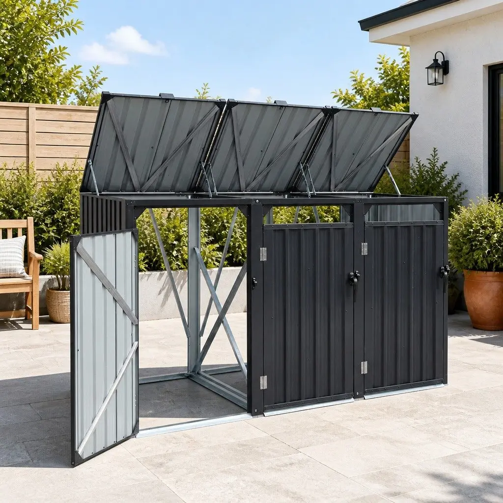 Triple Bin Shed for Organized Waste Solutions