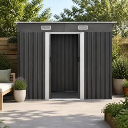 Garden Shed 2.38x1.31M Grey Metal Storage Outdoor Tool Workshop Shelter Sliding