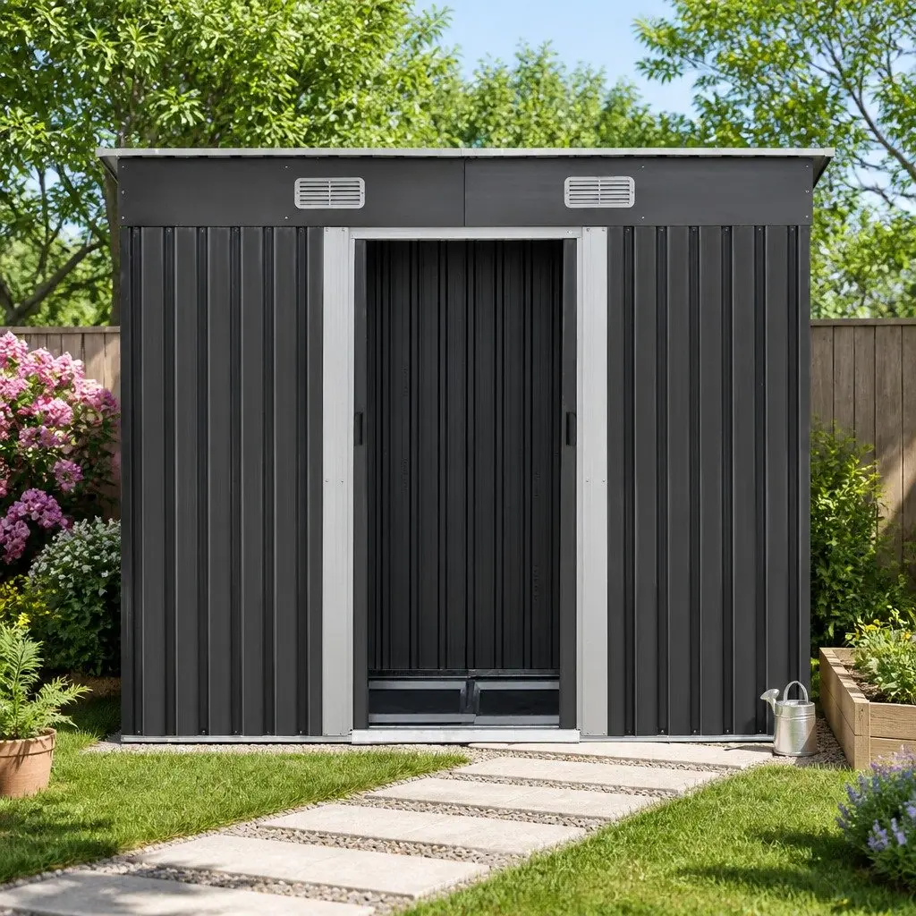 Garden Shed 238x131x182cm Galvanized Steel Outdoor Storage Sliding Door Metal