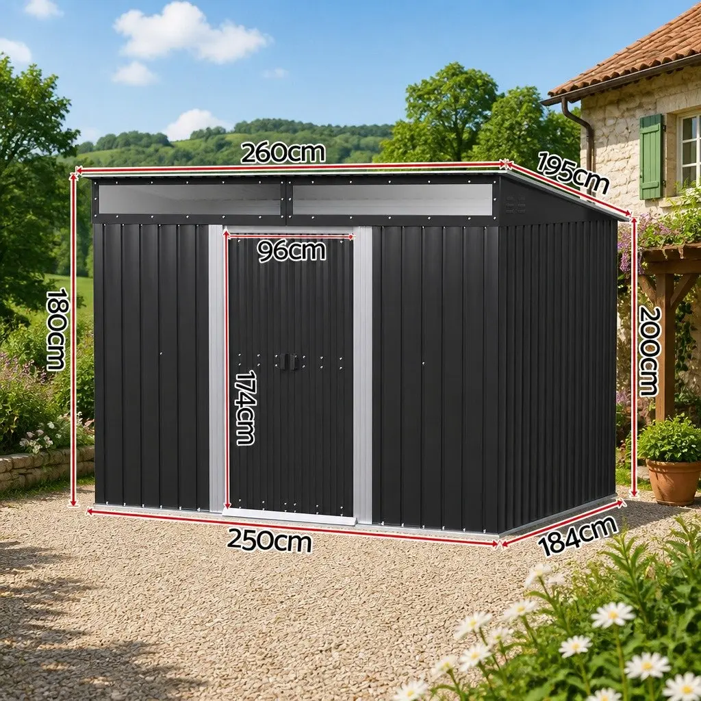 Garden Shed Outdoor Storage Galvanised Steel 2.60x1.95M Tool Workshop Shelter House