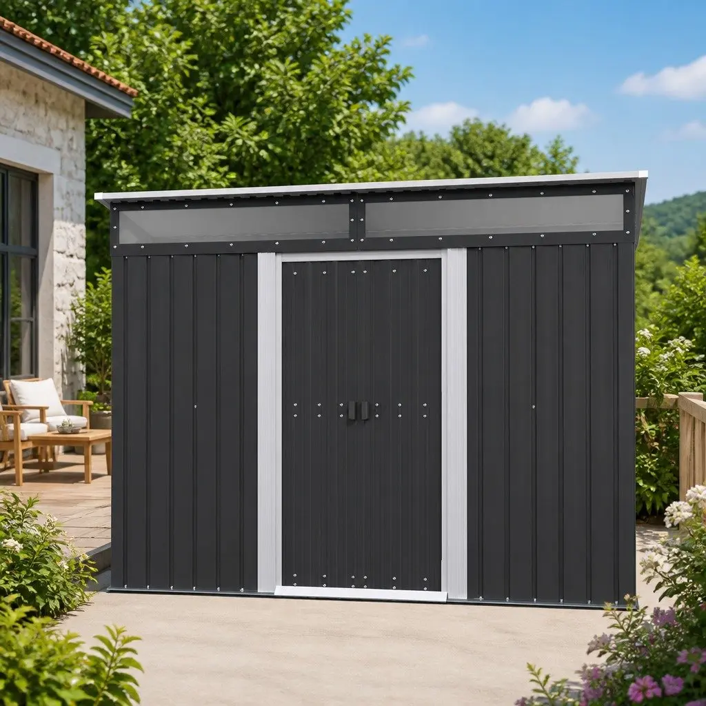 Garden Shed Outdoor Storage Galvanised Steel 2.60x1.95M Tool Workshop Shelter House