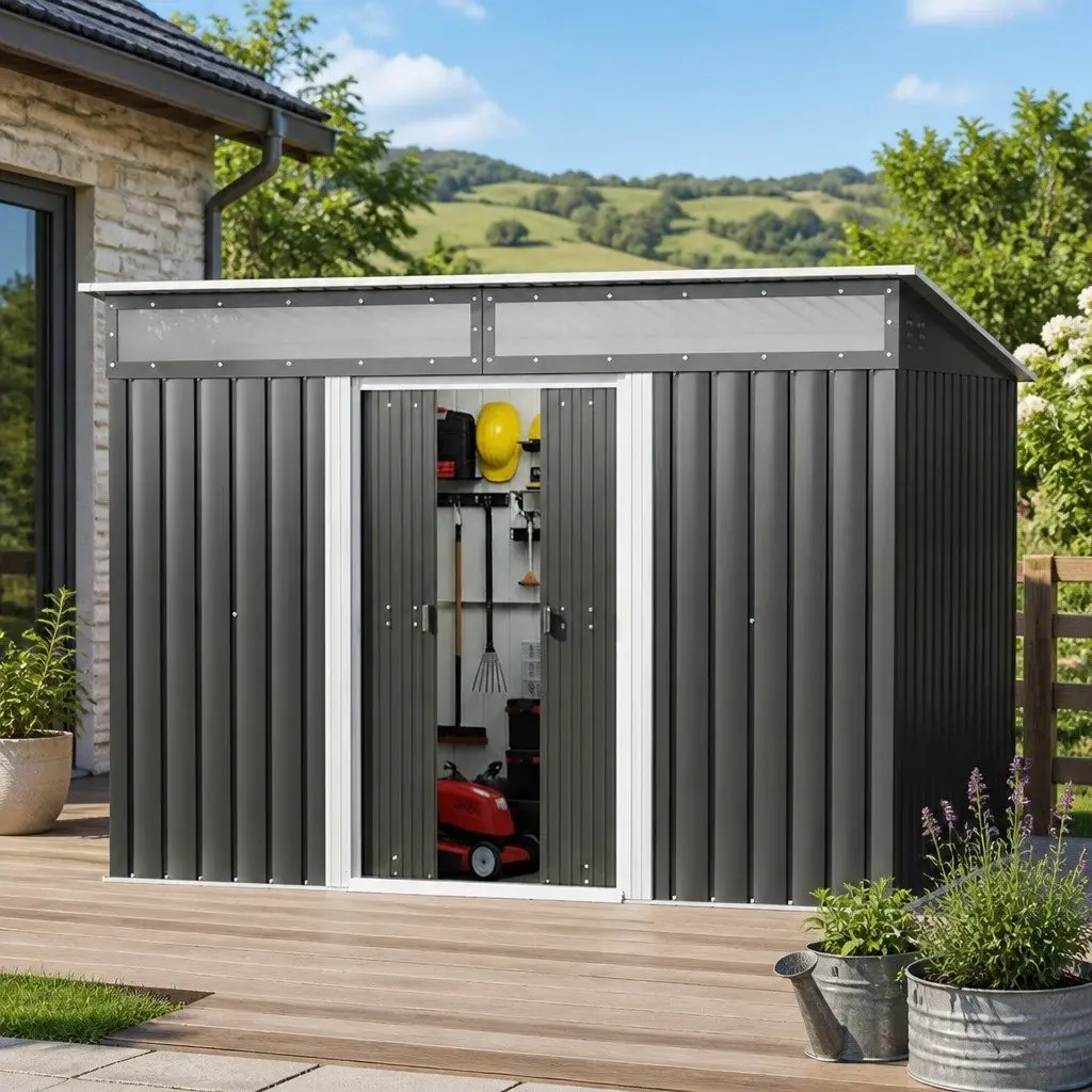 Garden Shed Outdoor Storage Galvanised Steel 2.60x1.95M Tool Workshop Shelter House