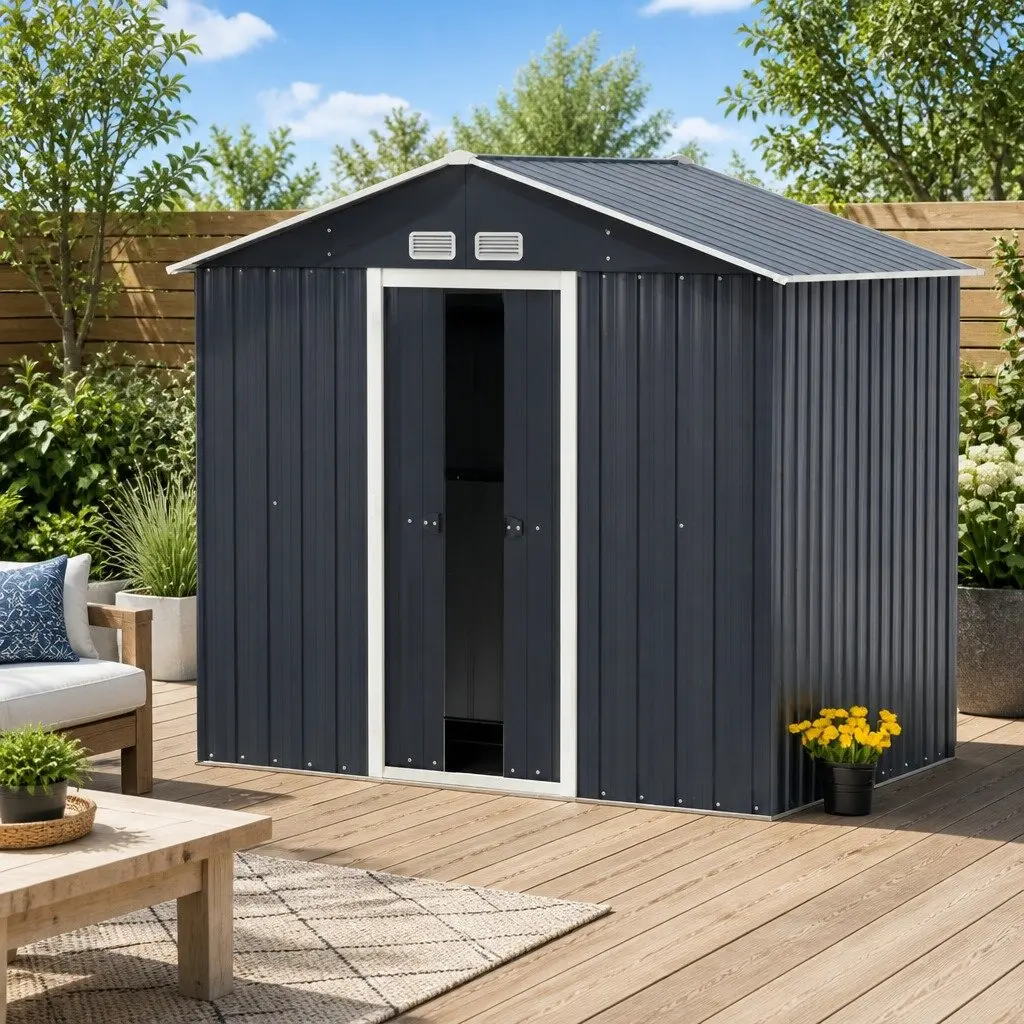 Garden Shed Outdoor Storage Galvanized Steel and Polypropylene 2.15x1.3M with Double Sliding Doors