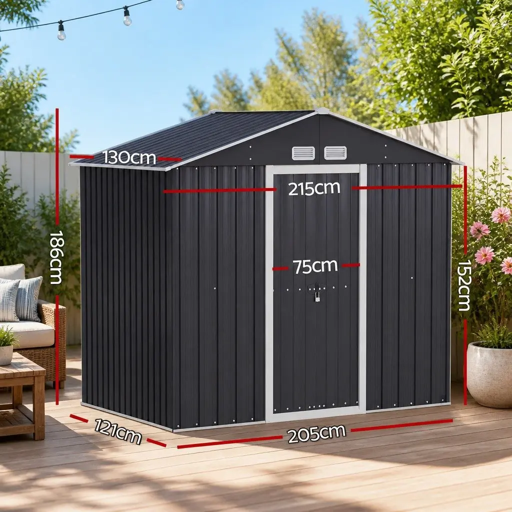 Garden Shed Outdoor Storage Galvanized Steel and Polypropylene 2.15x1.3M with Double Sliding Doors