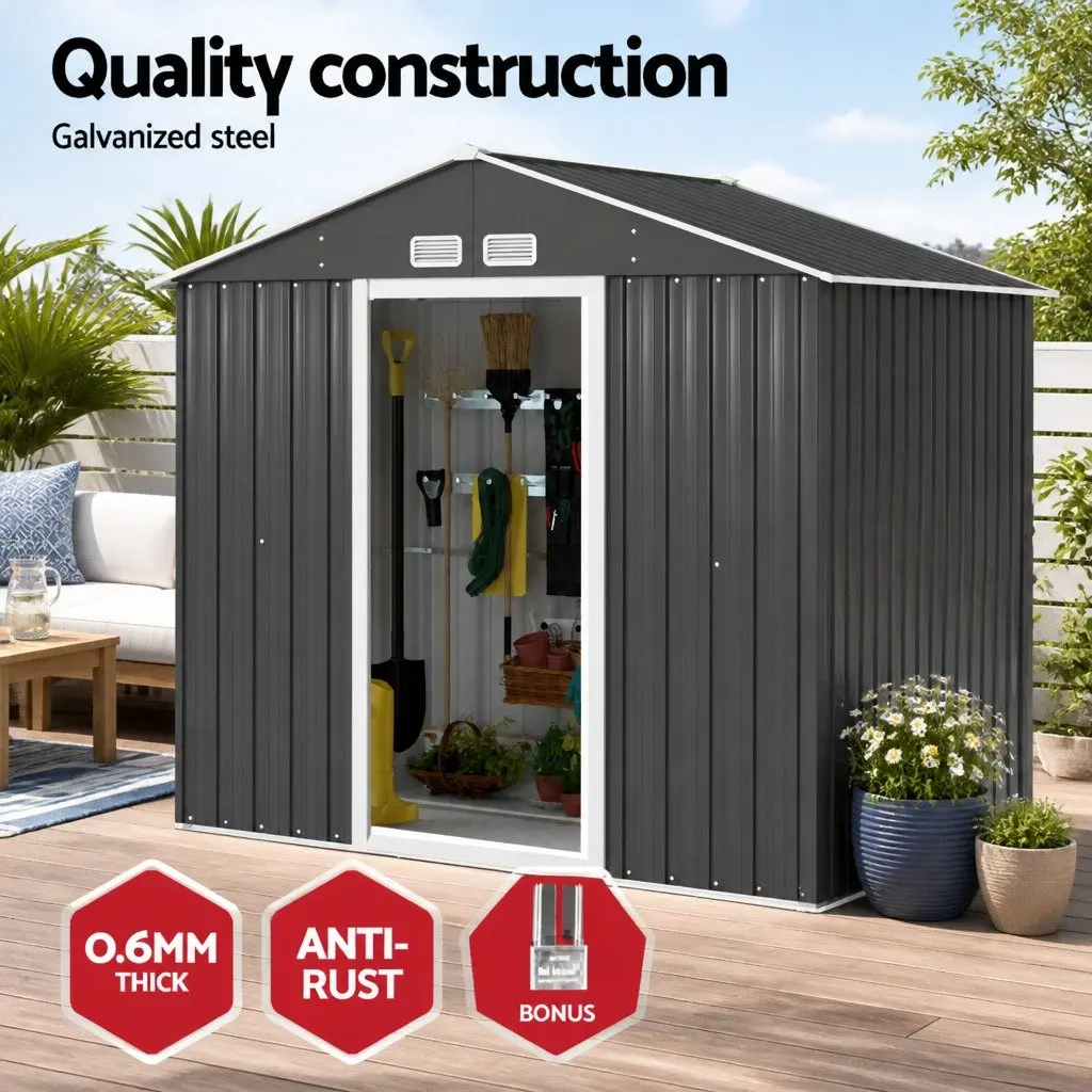 Garden Shed Outdoor Storage Galvanized Steel and Polypropylene 2.15x1.3M with Double Sliding Doors