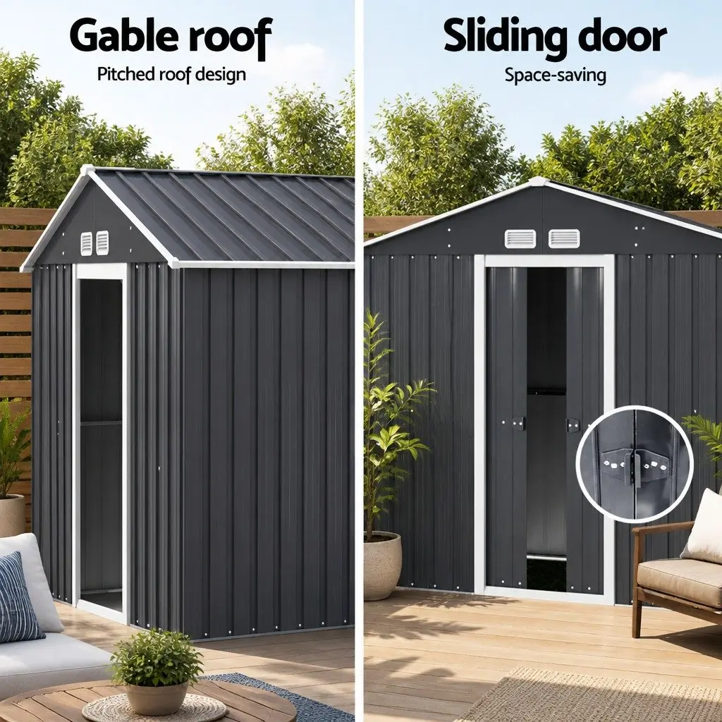 Garden Shed Outdoor Storage Galvanized Steel and Polypropylene 2.15x1.3M with Double Sliding Doors
