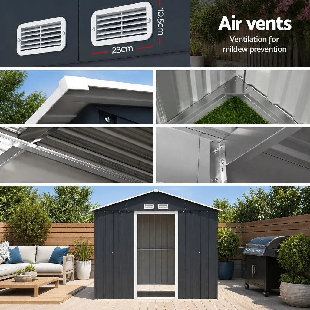 Garden Shed Outdoor Storage Galvanized Steel and Polypropylene 2.15x1.3M with Double Sliding Doors