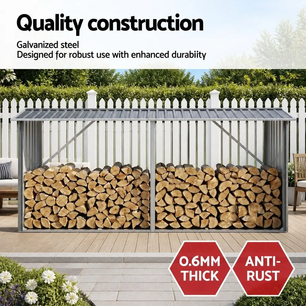 Firewood Storage Shed 334.5CM Outdoor Log Rack Metal Wood Holder Galvanised