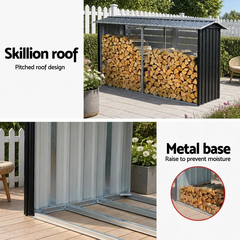 Firewood Storage Shed 334.5CM Outdoor Log Rack Metal Wood Holder Galvanised