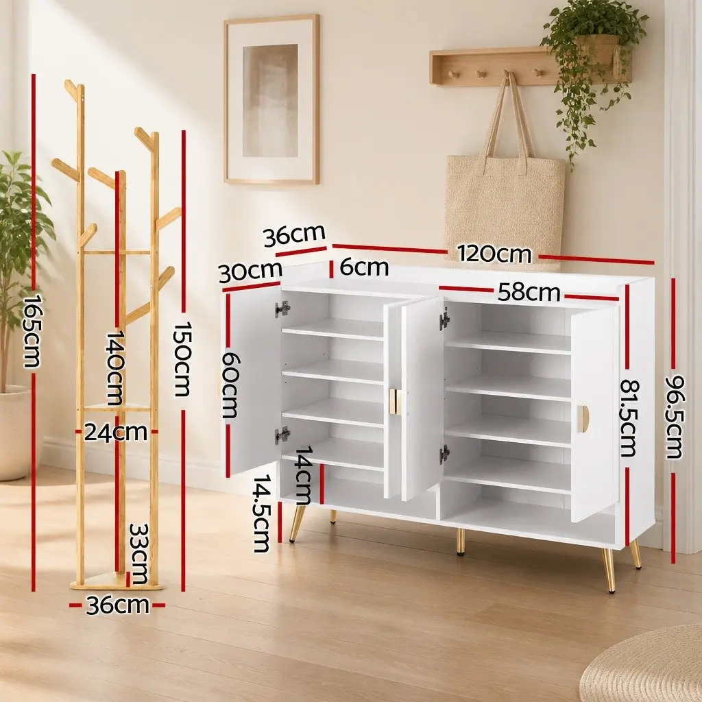 Shoe Rack Cabinet Clothes Rack Set Storage Shelf Entryway Organizer White Pine