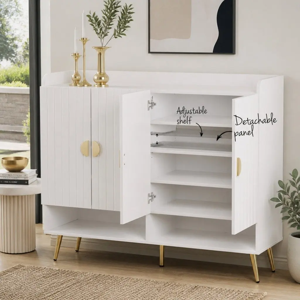 Shoe Rack Cabinet Clothes Rack Set Storage Shelf Entryway Organizer White Pine